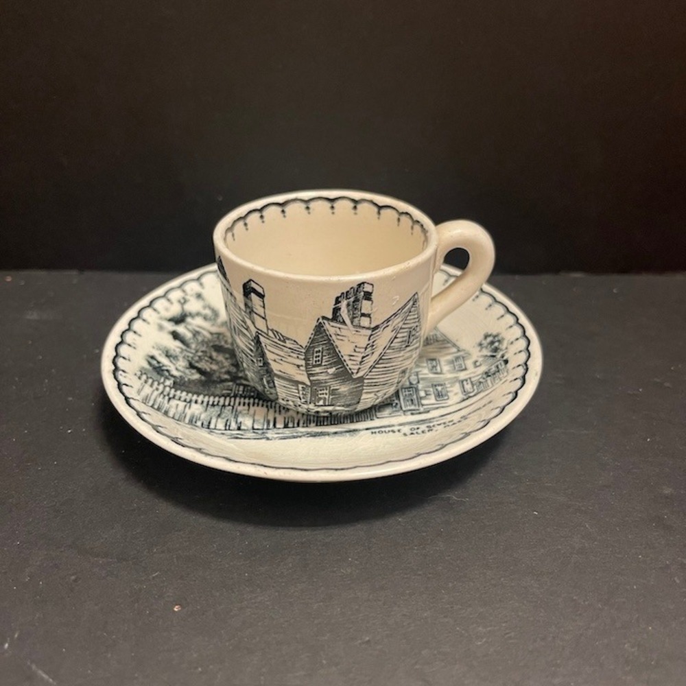 Currier & Ives House of Seven Gables Salem Mass Demitasse Cup Saucer England Vtg